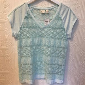 NEW CHICO’S Lace Top ISLA Blue size 0